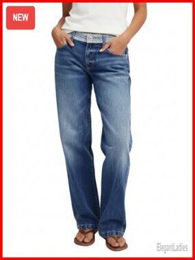 Low Rise Straight Leg Boyfriend Jeans Embroidered Flap Pockets